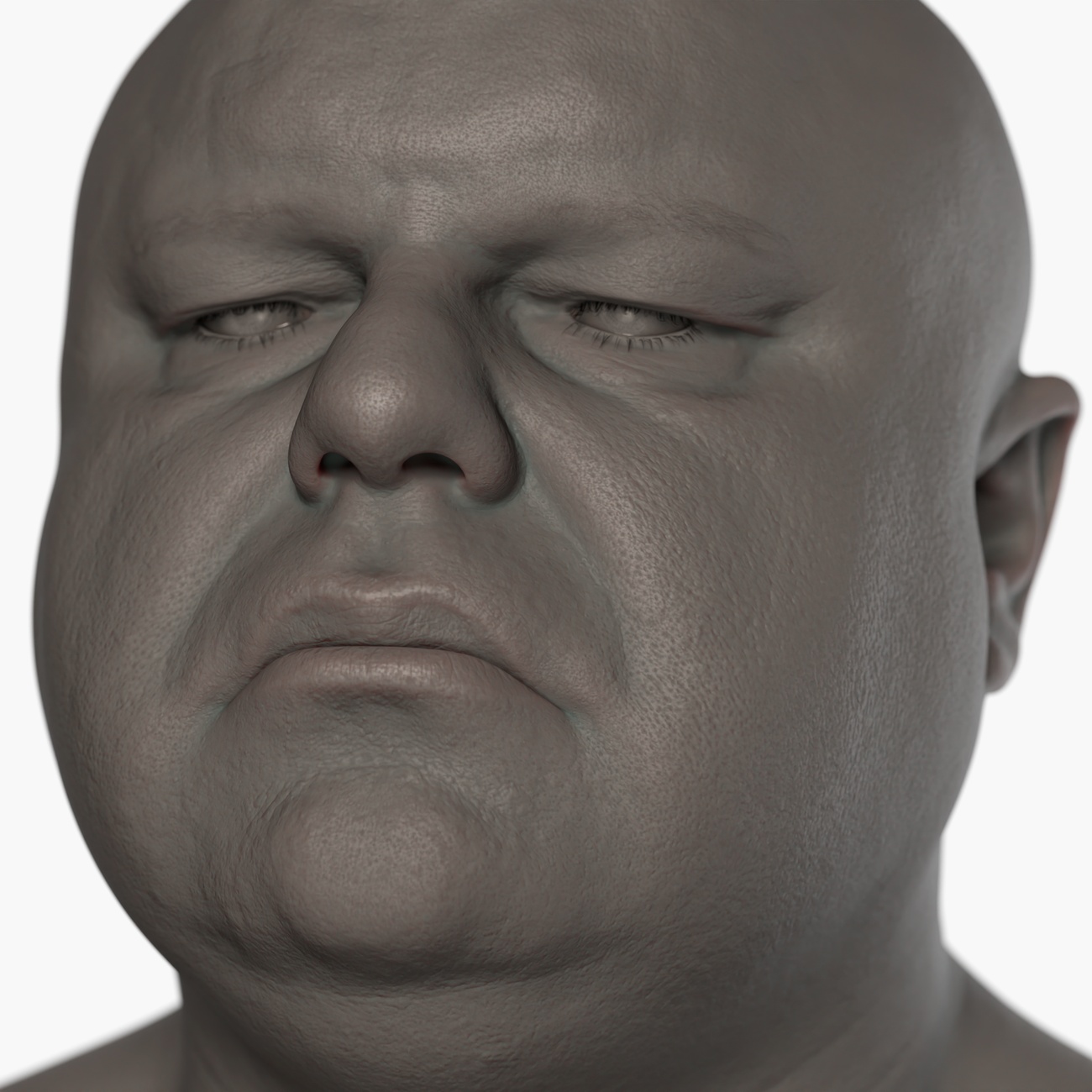 Male Grey render of head with skin pore details 3d model